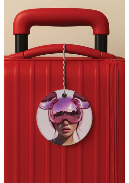 Desenli Baskılı Pleksi Zincir Aparatlı Bavul Etiketi Valiz Etiketi Ai Girl