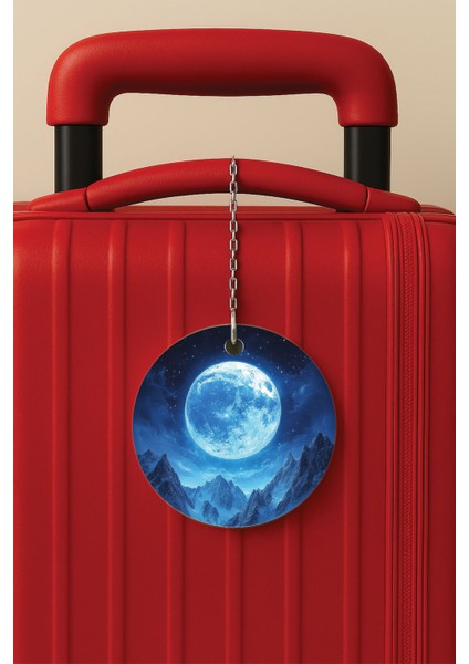 Desenli Baskılı Pleksi Zincir Aparatlı Bavul Etiketi Valiz Etiketi Buzullarda Dolunay