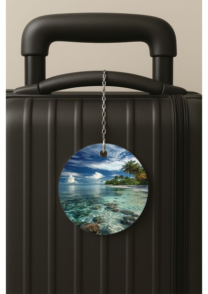 Bora Bora Desenli Uv Baskılı Pleksi Bavul Etiketi Seyahat Tatil Valiz Etiketi