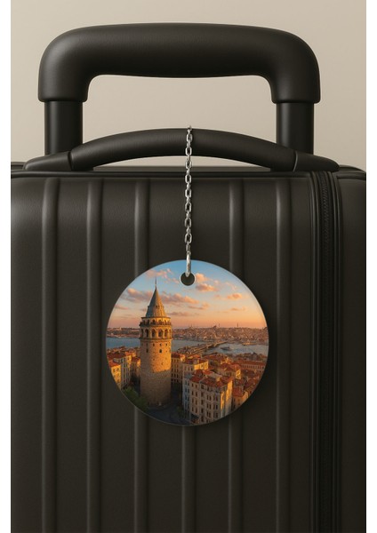 Galata Manzara Desenli Uv Baskılı Pleksi Bavul Etiketi Seyahat Tatil Valiz Etiketi