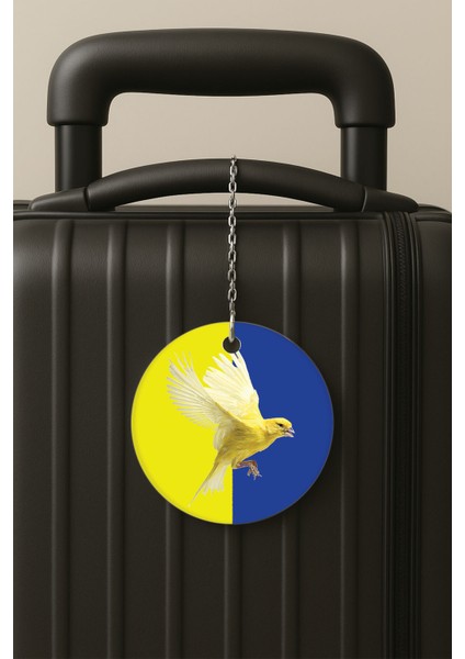 Sarı Lacivert Forma Desenli Uv Baskılı Pleksi Bavul Etiketi Seyahat Tatil Valiz Etiketi