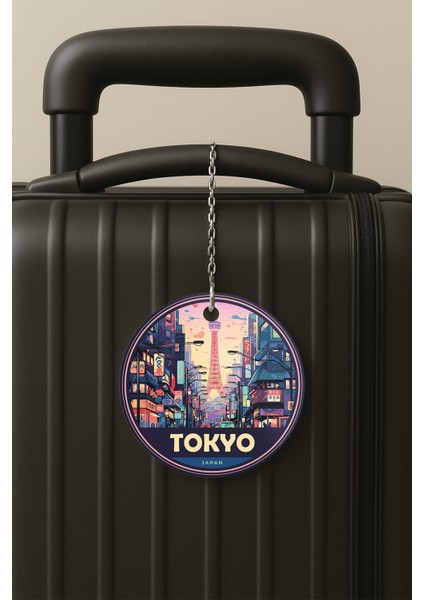 Tokyo Desenli Uv Baskılı Pleksi Bavul Etiketi Seyahat Tatil Valiz Etiketi
