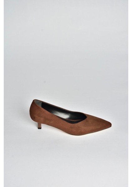 V404090302 Kahverengi Süet Sivri Burun Alçak Topuklu Kadın Ayakkabı indirimleri