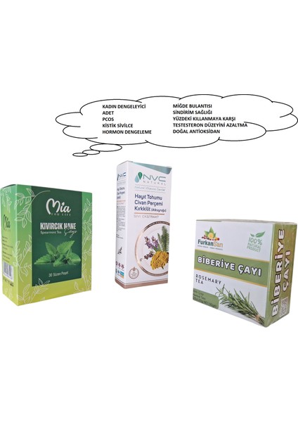 Hayıt Tohumu - Civan Perçemi - Kırkkilit Ekstrat 250 ml & Kıvırcık Nane Çayı & Biberiye Çayı Premium Set