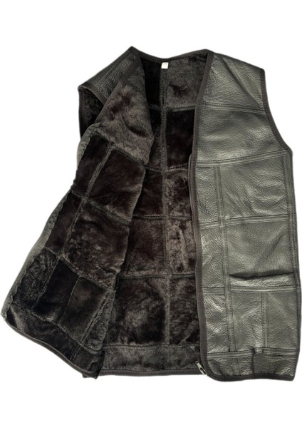 Özel Üretim Patchwork Kürk-Süet Gerçek Deri Çocuk Yelek 5-6 Yaş