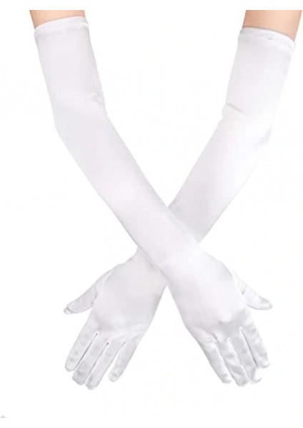 Beyaz Renk Dirseğe Kadar Uzun Kumaş Eldiven 40 cm (5324) fiyatları