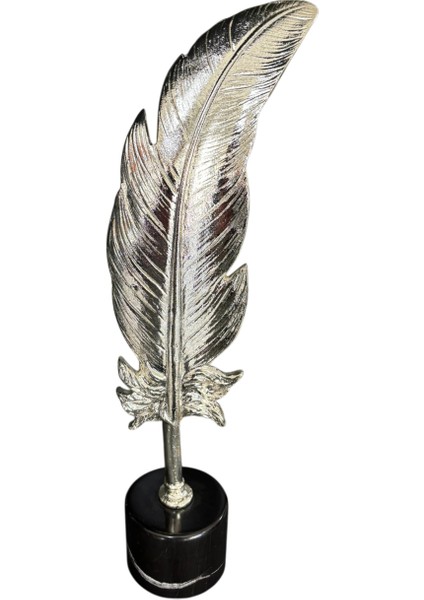 Mermer Kaideli 2’li Metal Dekoratif Tüy Seti 60CM - 45CM Gümüş Renk Döküm Dekor indirimleri