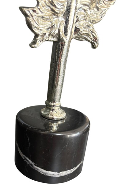 Mermer Kaideli 2’li Metal Dekoratif Tüy Seti 60CM - 45CM Gümüş Renk Döküm Dekor