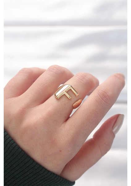 F Harfli Altın Renk Ayarlanabilir Yüzük - Lisinya