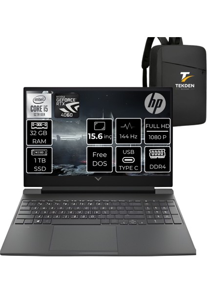 Victus Gaming 15 Intel Core I5 12500H 32GB 1tb SSD RTX4060 Freedos 15.6" Taşınabilir Bilgisayar&tekdençanta