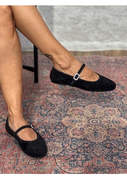 Velma Hakiki Süet Deri Taşlı Toka Detaylı Siyah Babet fiyatları