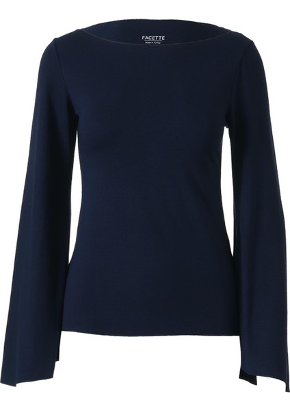 Yarasa Kol Kayık Yaka Bluz Lacivert