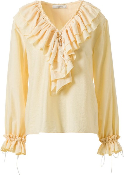 Önden Bağlamalı Fırfırlı Bluz Sarı