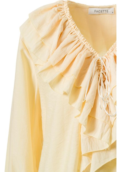 Önden Bağlamalı Fırfırlı Bluz Sarı modelleri