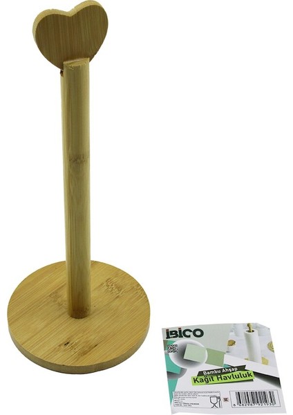 Yuvarlak Altlık - Çap=12cm Ahşap Bambu Kağıt Havluluk Kalp Başlı Sap=28.5cm