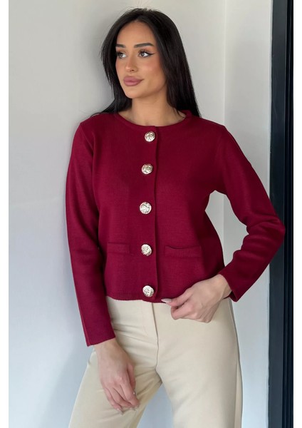 Kadın Düğme Detaylı Triko Ceket P-00018995