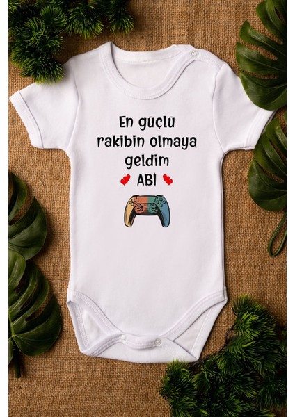Organik %100 Pamuk En Güçlü Rakibin Olmaya Geldim Abi Playstation Kısa Kollu Bebek Body Badi 5211