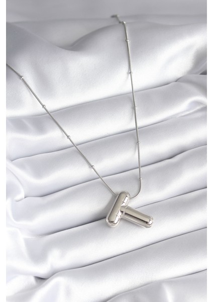 316L Çelik Gümüş Renk Bubble "t" Harf Model Kadın Kolye - Lisinya fiyatları