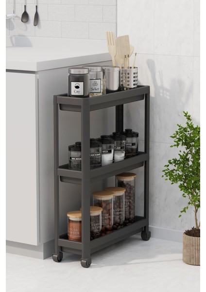 Slim 3 Katlı Tekerlekli Mutfak ve Banyo Rafı - Dar Alan Baharatlık Havluluk Düzenleyici Organizer