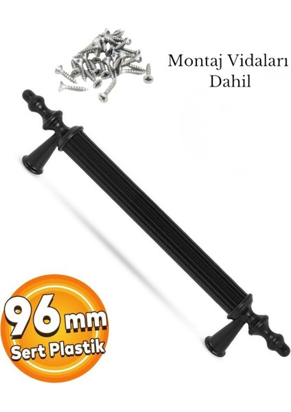 10 ADET Sert Plastik 96 mm Siyah Mobilya Mutfak Çekmece Dolap Dolabı Kulpu Kulbu Kulpları (10 ADET)
