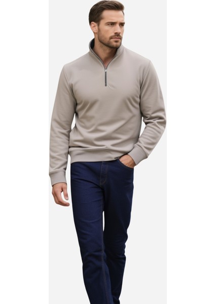 Unisex Relax Rahat Kesim Pamuklu Içi Polarlı Yarım Fermuarlı Dik Yaka Sweatshirt fiyatları