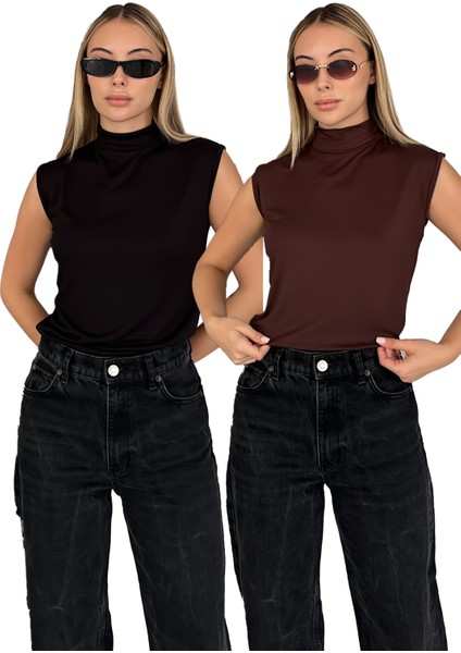 Kadın Sıfır Kol Boğazlı Body 2'li Set