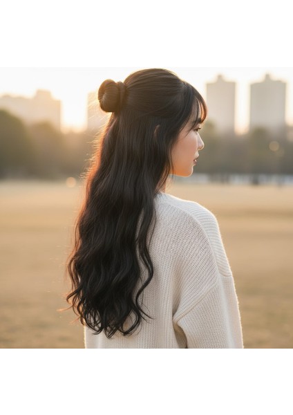 Fiber Sentetik Dalgalı Yarım Ay + 2 Yan Çıt Çıt / Kahverengi