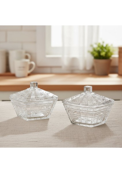 2'li Hasır Dekor Kare Cam Şekerlik Seti modelleri