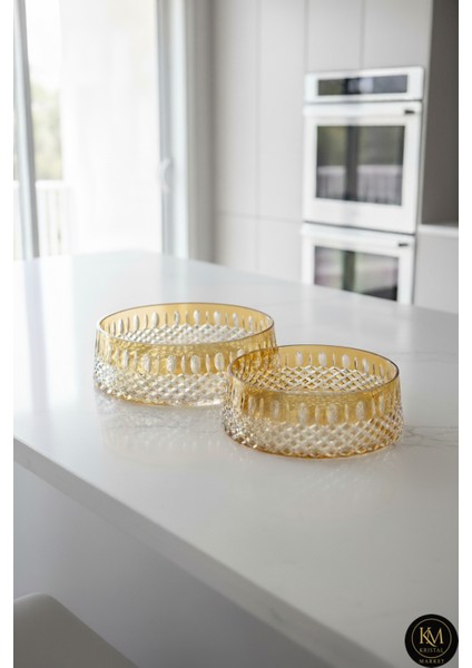 El Yapımı Kristal Arish Desen Dekoratif Sunumluk Kase Seti 2'li