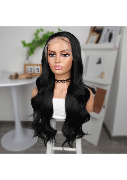 Siyah Fiber Sentetik Geniş Dalgalı Tül Peruk fırsatları