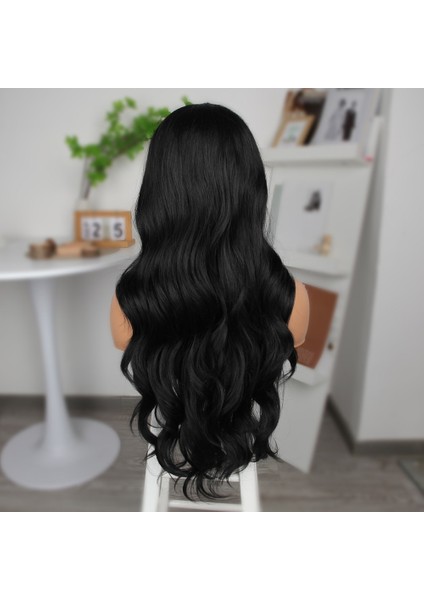 Siyah Fiber Sentetik Geniş Dalgalı Tül Peruk indirimleri