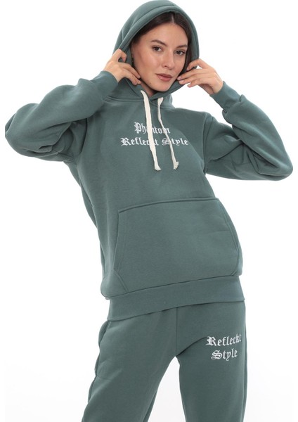 Kadın Kapüşonlu Kanguru Cep Şardonlu 3 Iplik Kışlık Içi Polarlı Günlük Eşofman Takım fırsatları