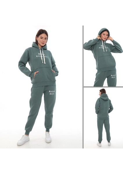 Kadın Kapüşonlu Kanguru Cep Şardonlu 3 Iplik Kışlık Içi Polarlı Günlük Eşofman Takım indirimleri