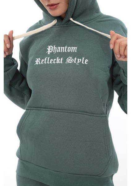 Kadın Kapüşonlu Kanguru Cep Şardonlu 3 Iplik Kışlık Içi Polarlı Günlük Eşofman Takım