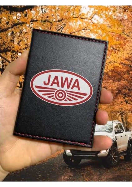 Jawa Ruhsat Kabı Logolu Motorsiklet Utv Atv Racing Ruhsat Kılıfı Deri Koruyucu