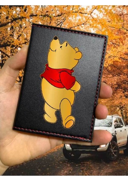 Winnie Desenli Ruhsat Kabı Logolu Oto Ruhsat Kılıfı Vinleks Deri Dikişli Araç Ruhsat Koruyucu
