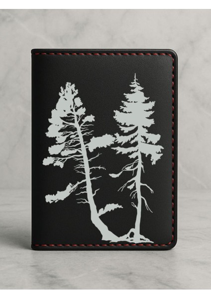 Ruhsat Koruyucu Baskılı Kart Bölmeli Siyah Vinlex Deri Ruhsat Kabı Kılıfı Asırlık Ağaç