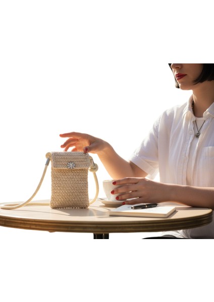 Telefon Çantası Ekru El Yapımı Günlük Kullanım Için fırsatları