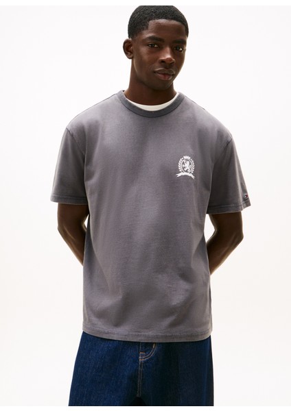 Bisiklet Yaka Düz Siyah Erkek T-Shirt DM0DM21986BDS Tjm Rlx Crest Play Te