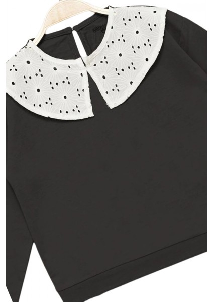 Kız Çocuk Brode Yaka %100 Pamuk Sweatshirt - Süs Brode Yakalı Çocuk Sweat fiyatları