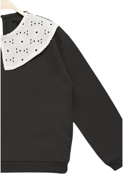Kız Çocuk Brode Yaka %100 Pamuk Sweatshirt - Süs Brode Yakalı Çocuk Sweat fırsatları