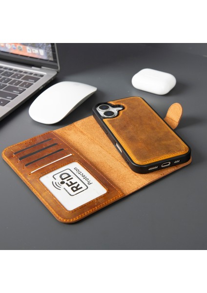 iPhone 17 Hakiki Deri Mıknatıslı Cüzdan Kılıf – Magsafe Uyumlu, Rfıd Korumalı, El Yapımı