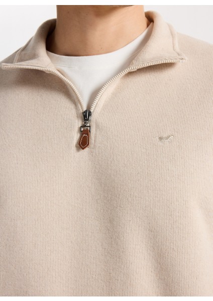 Fermuarlı Yaka Ekru Erkek Sweatshırt M4WM-SWT-1560