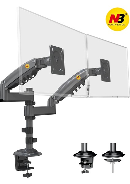 North Bayou Nb H180 Amortisörlü Profosyonel 17 "27" Monitör Stand Çift Monitör Desteği 2-12 kg