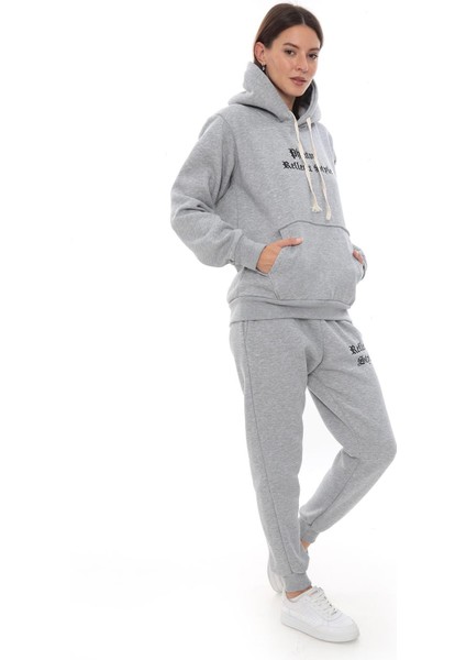 Kadın Kapüşonlu Kanguru Cep Şardonlu 3 Iplik Kışlık Içi Polarlı Günlük Eşofman Takım fiyatları