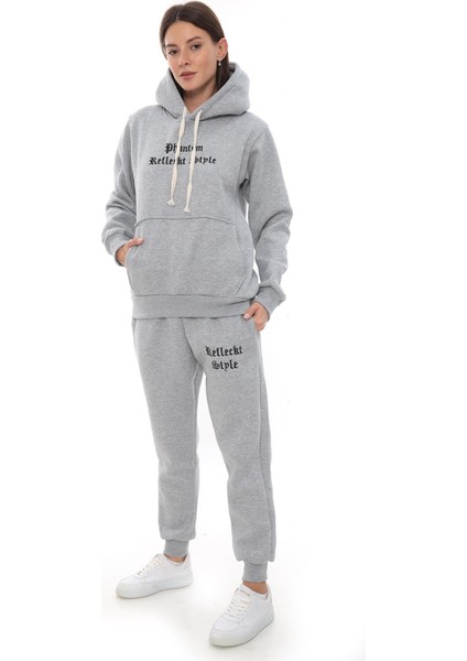 Kadın Kapüşonlu Kanguru Cep Şardonlu 3 Iplik Kışlık Içi Polarlı Günlük Eşofman Takım modelleri