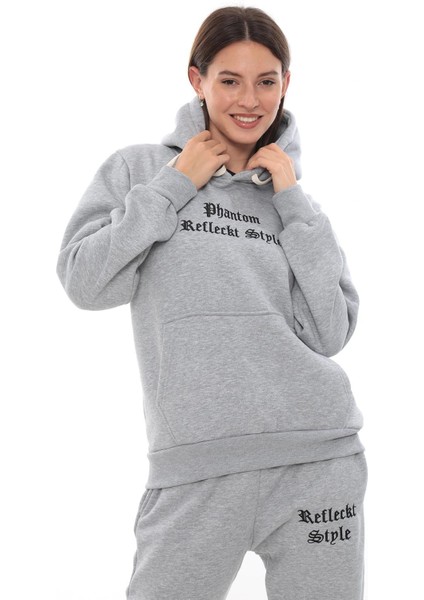 Kadın Kapüşonlu Kanguru Cep Şardonlu 3 Iplik Kışlık Içi Polarlı Günlük Eşofman Takım fırsatları