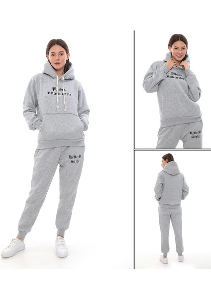 Kadın Kapüşonlu Kanguru Cep Şardonlu 3 Iplik Kışlık Içi Polarlı Günlük Eşofman Takım indirimleri