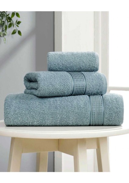 3 Lü Banyo Havlusu Seti Pamuklu Ritim Mint