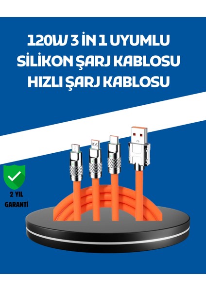 120W Şarj Destekli 3’ü 1 Arada Çoklu Şarj Kablosu – 1.2 Metre